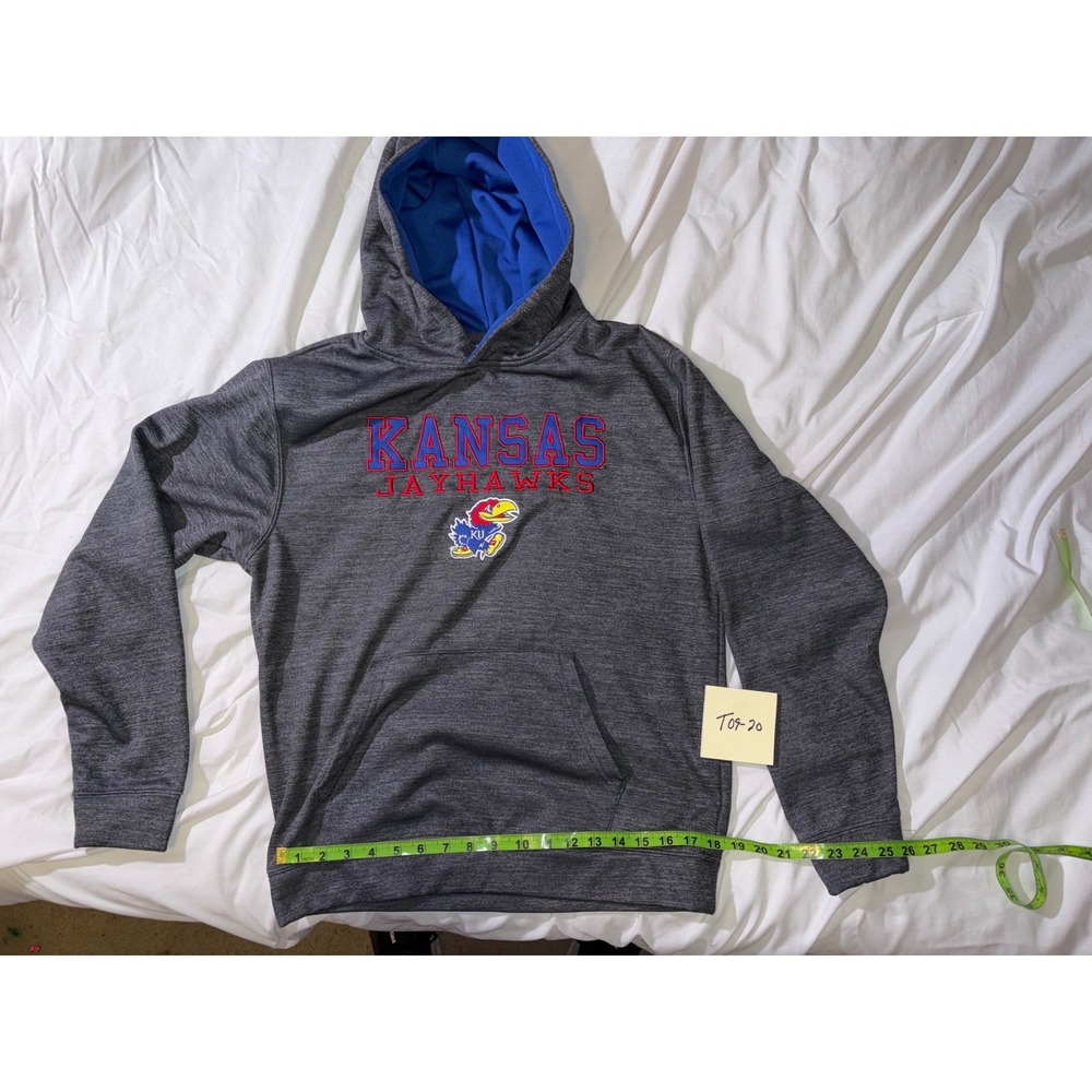 Colosseum Kansas Jayhawks Youth XL Hoodie Gray Heather Blue Embroidered T09-20